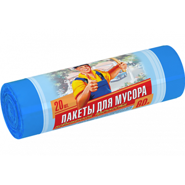 Мешки для мусора " Avikomp " 60л 20шт голубые, толщина 11мкм, в рулоне, ПНД